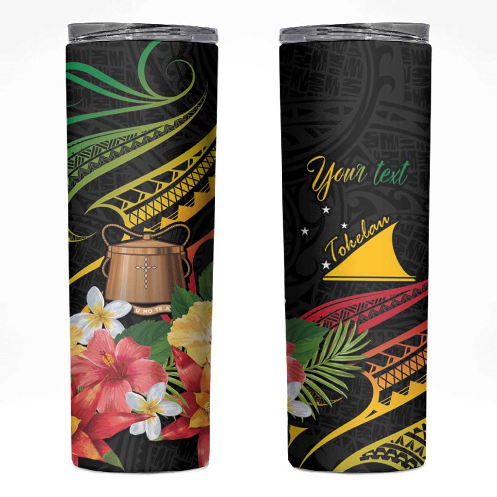 Personalised Tokelau Tropical Flowers Skinny Tumbler Reggae Polynesian Art Vibe