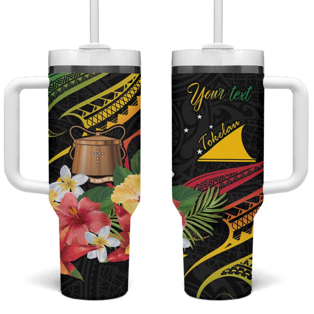 Personalised Tokelau Tropical Flowers Tumbler With Handle Reggae Polynesian Art Vibe