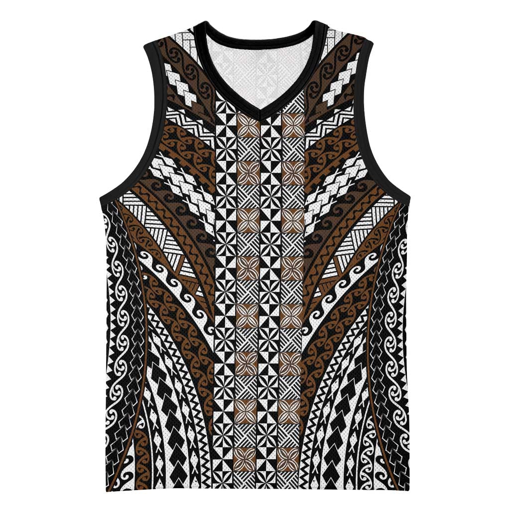 Brown Tongan Polynesian Tribal Basketball Jersey LT9 Unisex Brown - Polynesian Pride