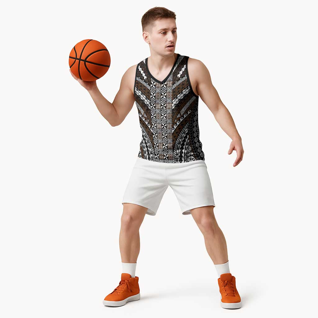 Brown Tongan Polynesian Tribal Basketball Jersey - Polynesian Pride