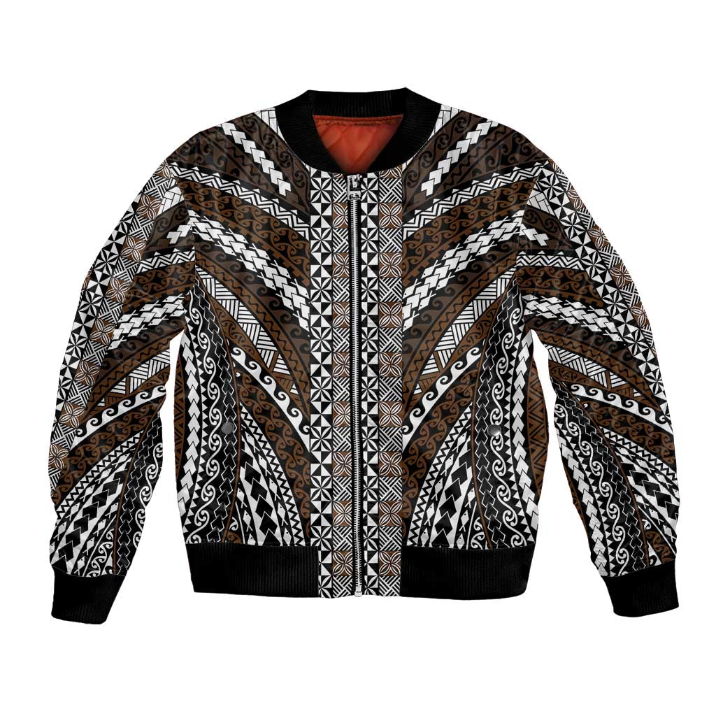 Brown Tongan Polynesian Tribal Bomber Jacket LT9 Unisex Brown - Polynesian Pride