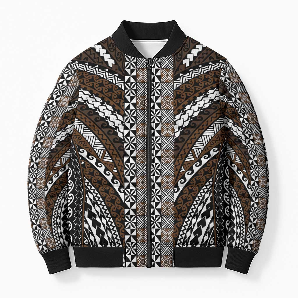 Brown Tongan Polynesian Tribal Bomber Puffer Jacket LT9 Unisex Brown - Polynesian Pride