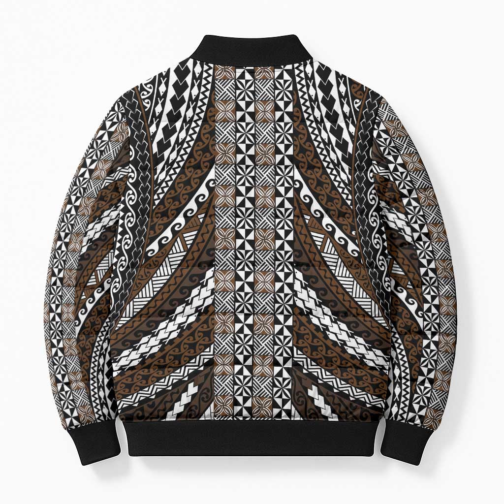 Brown Tongan Polynesian Tribal Bomber Puffer Jacket LT9 - Polynesian Pride
