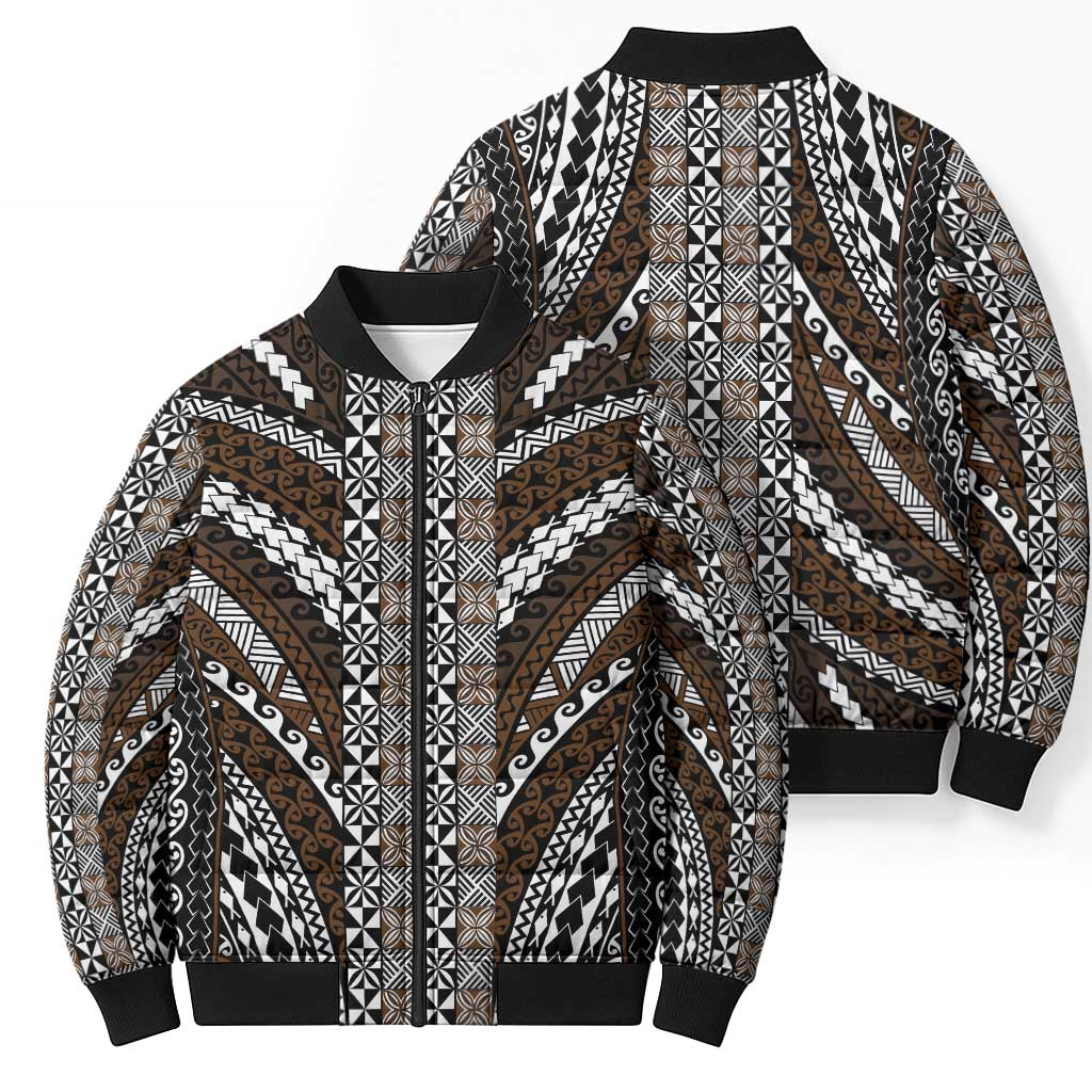 Brown Tongan Polynesian Tribal Bomber Puffer Jacket LT9 - Polynesian Pride