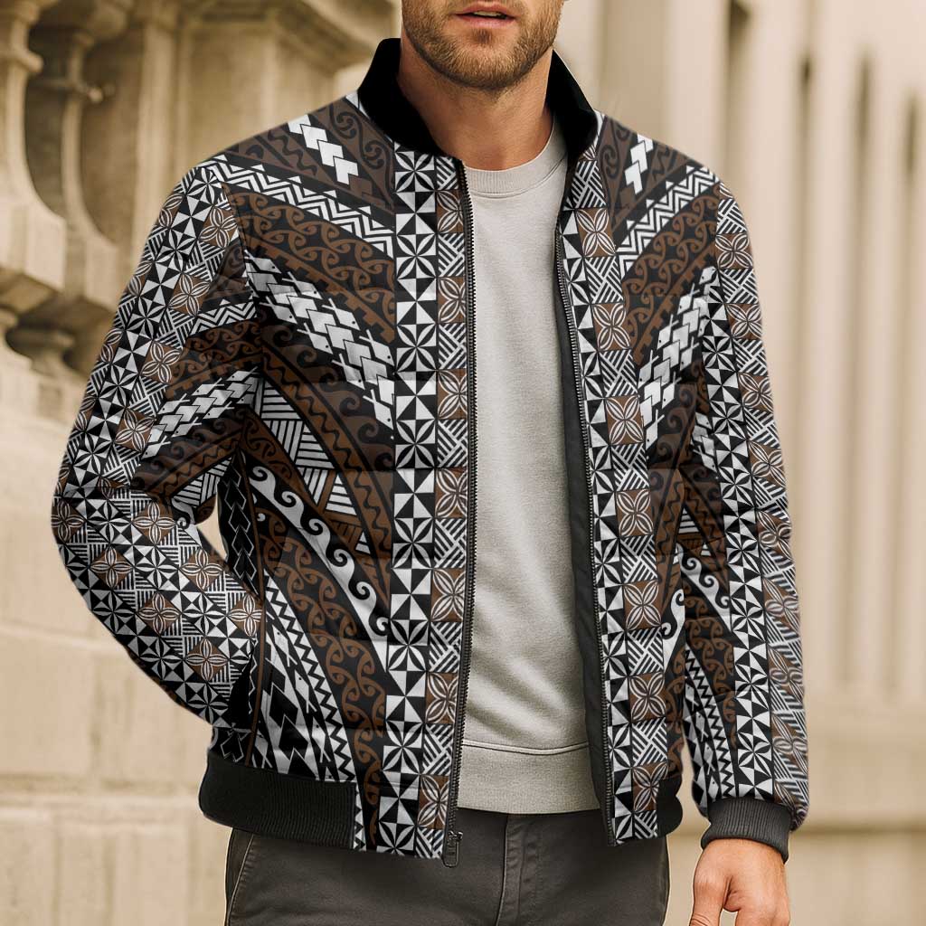 Brown Tongan Polynesian Tribal Bomber Puffer Jacket LT9 - Polynesian Pride