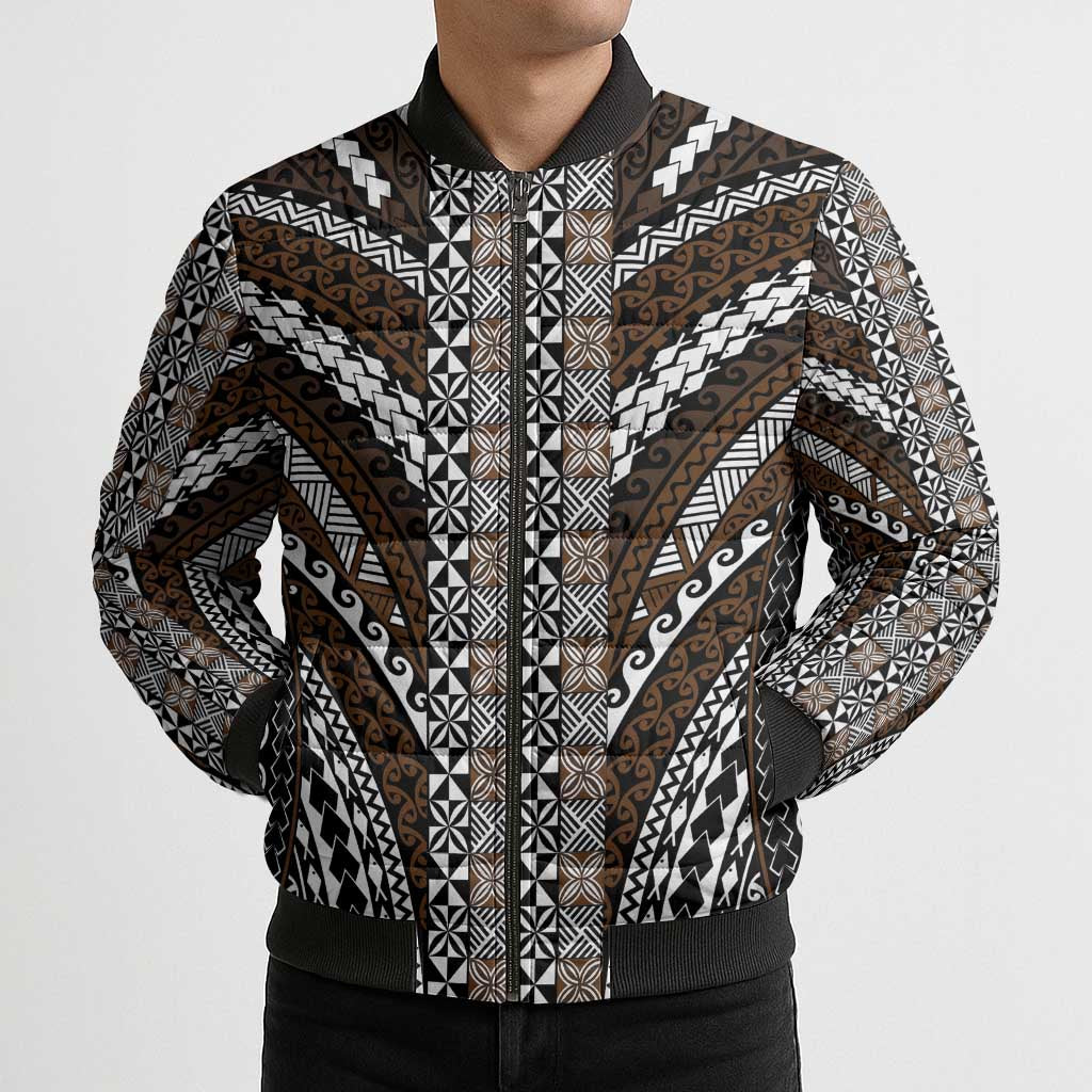 Brown Tongan Polynesian Tribal Bomber Puffer Jacket LT9 - Polynesian Pride