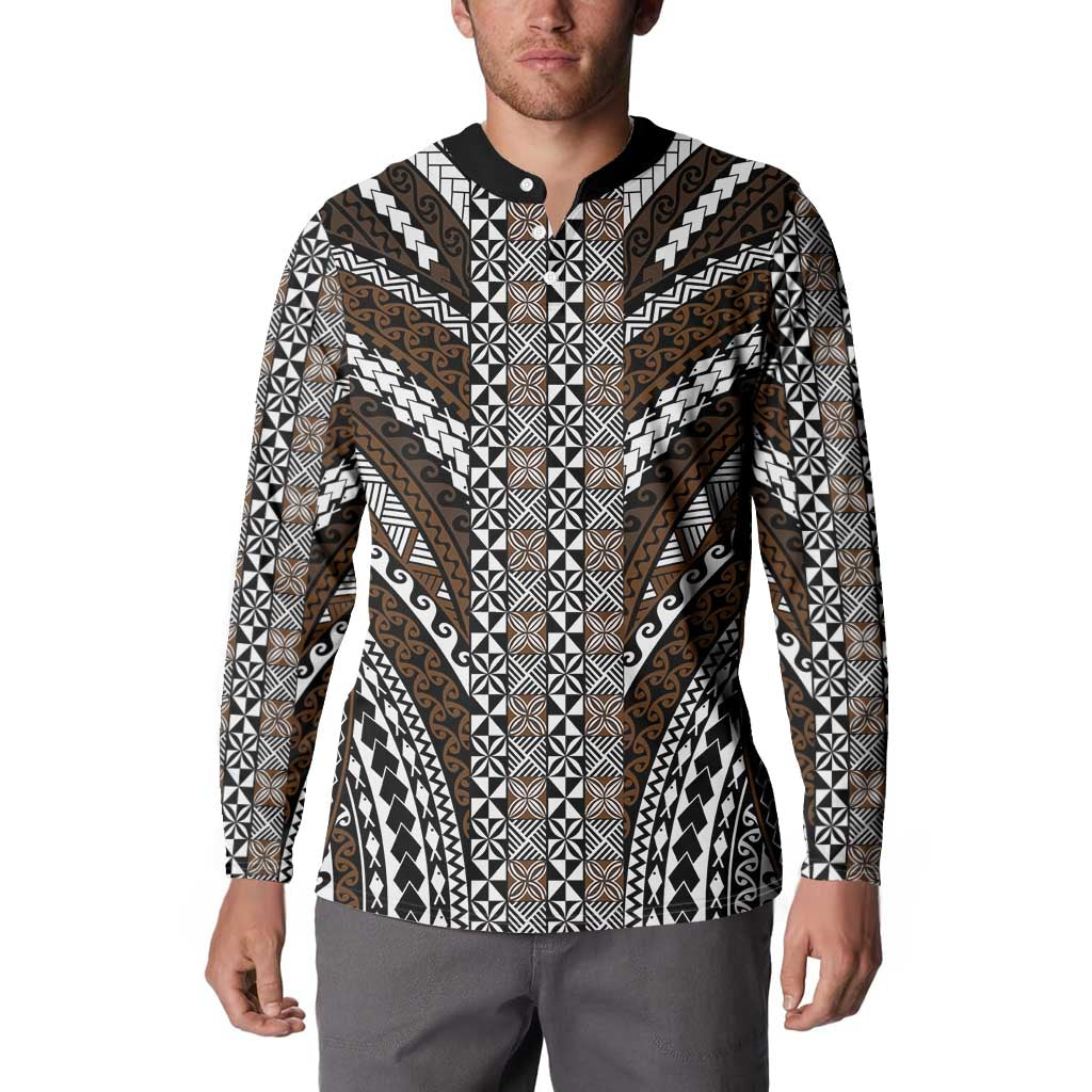 Brown Tongan Polynesian Tribal Button Sweatshirt LT9 - Polynesian Pride
