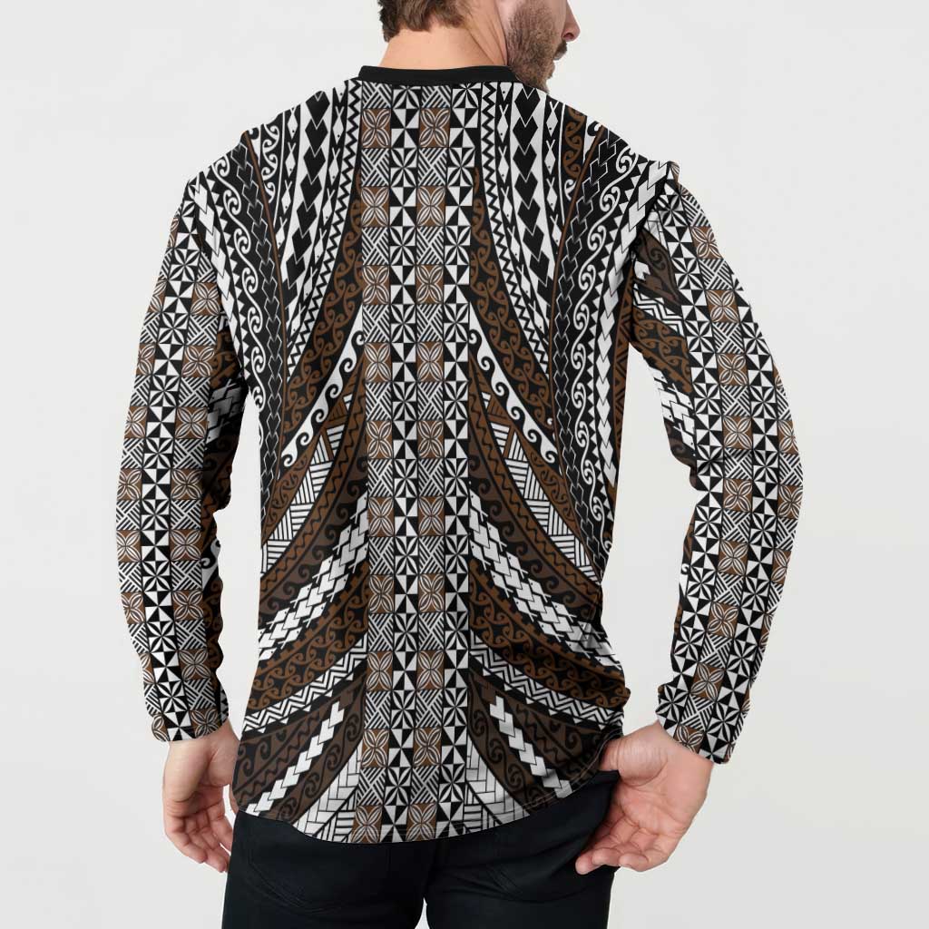 Brown Tongan Polynesian Tribal Button Sweatshirt LT9 - Polynesian Pride