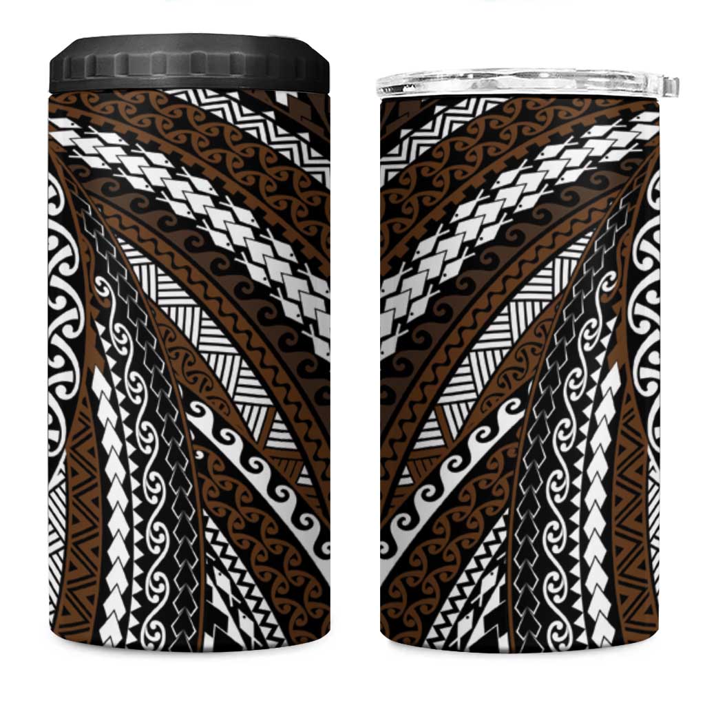 Brown Tongan Polynesian Tribal 4 in 1 Can Cooler Tumbler LT9 One Size: 16 oz Brown - Polynesian Pride
