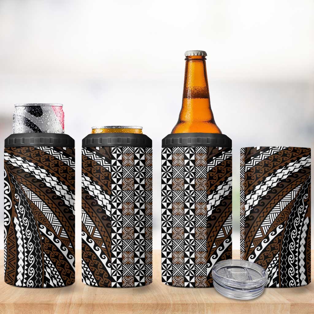 Brown Tongan Polynesian Tribal 4 in 1 Can Cooler Tumbler LT9 - Polynesian Pride
