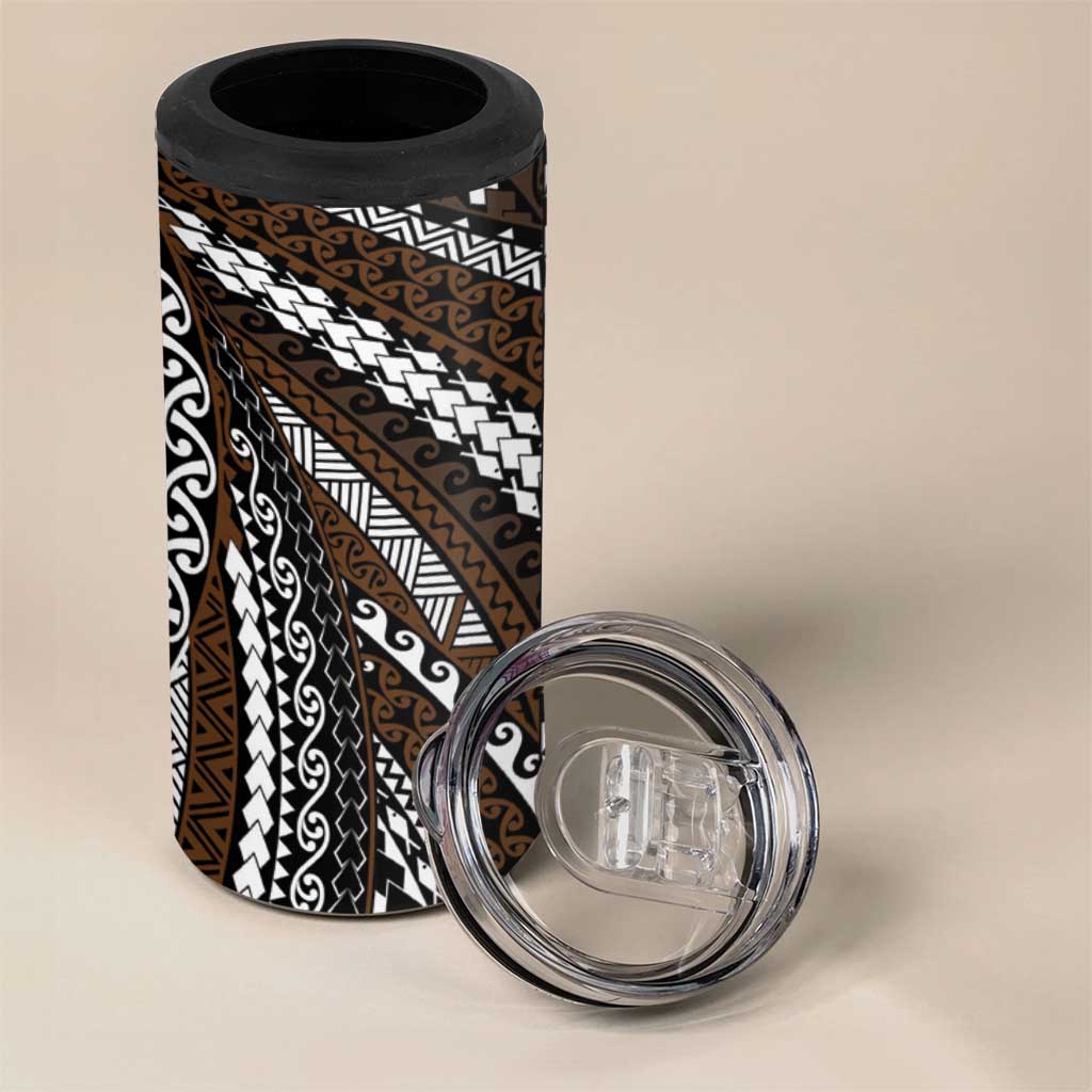 Brown Tongan Polynesian Tribal 4 in 1 Can Cooler Tumbler LT9 - Polynesian Pride