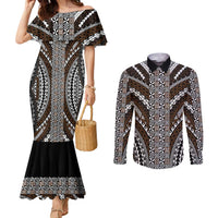 Brown Tongan Polynesian Tribal Couples Matching Mermaid Dress and Long Sleeve Button Shirt LT9 Brown - Polynesian Pride