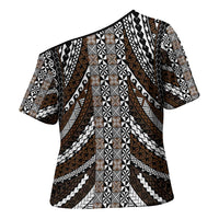 Brown Tongan Polynesian Tribal Cross Shoulder Shirt LT9 - Polynesian Pride