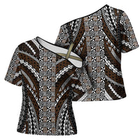 Brown Tongan Polynesian Tribal Cross Shoulder Shirt LT9 - Polynesian Pride
