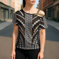 Brown Tongan Polynesian Tribal Cross Shoulder Shirt LT9 - Polynesian Pride