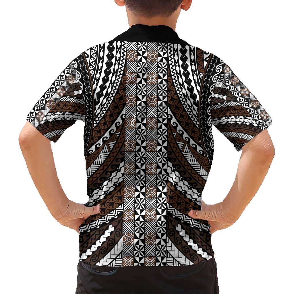 Brown Tongan Polynesian Tribal Family Matching Long Sleeve Bodycon Dress and Hawaiian Shirt - Polynesian Pride