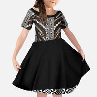 Brown Tongan Polynesian Tribal Family Matching Off The Shoulder Long Sleeve Dress and Hawaiian Shirt LT9 Daughter's Dress Brown - Polynesian Pride