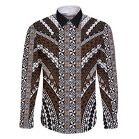 Brown Tongan Polynesian Tribal Family Matching Off Shoulder Maxi Dress and Hawaiian Shirt - Polynesian Pride