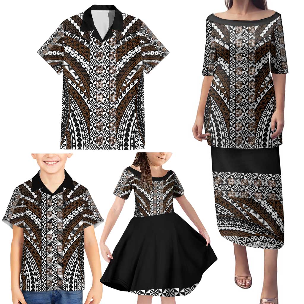 Brown Tongan Polynesian Tribal Family Matching Puletasi and Hawaiian Shirt LT9 - Polynesian Pride