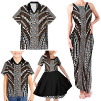 Brown Tongan Polynesian Tribal Family Matching Tank Maxi Dress and Hawaiian Shirt - Polynesian Pride
