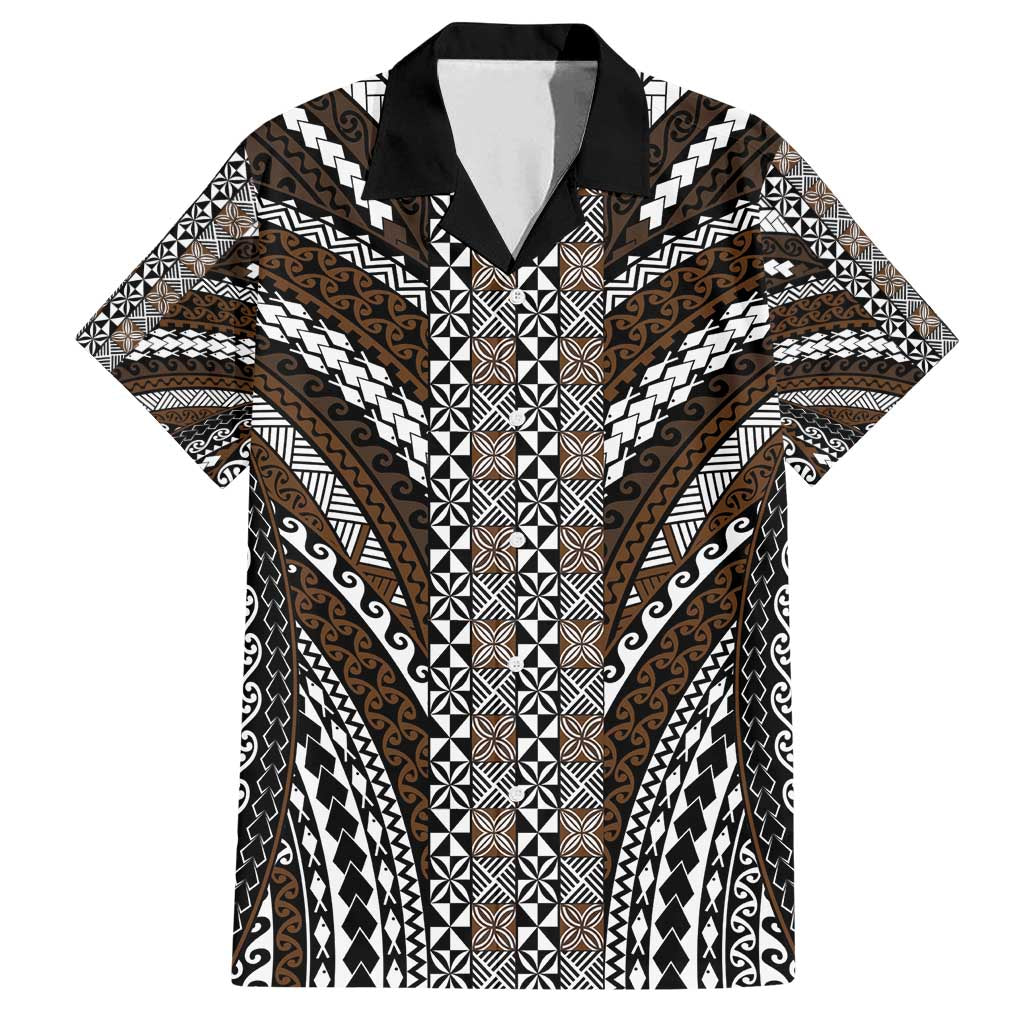 Brown Tongan Polynesian Tribal Family Matching Tank Maxi Dress and Hawaiian Shirt - Polynesian Pride