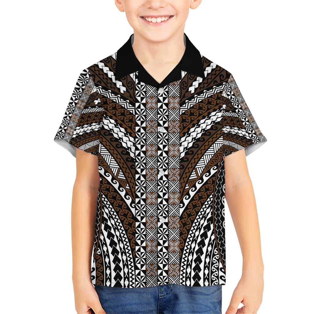 Brown Tongan Polynesian Tribal Family Matching Tank Maxi Dress and Hawaiian Shirt - Polynesian Pride