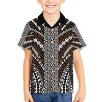 Brown Tongan Polynesian Tribal Family Matching Tank Maxi Dress and Hawaiian Shirt - Polynesian Pride