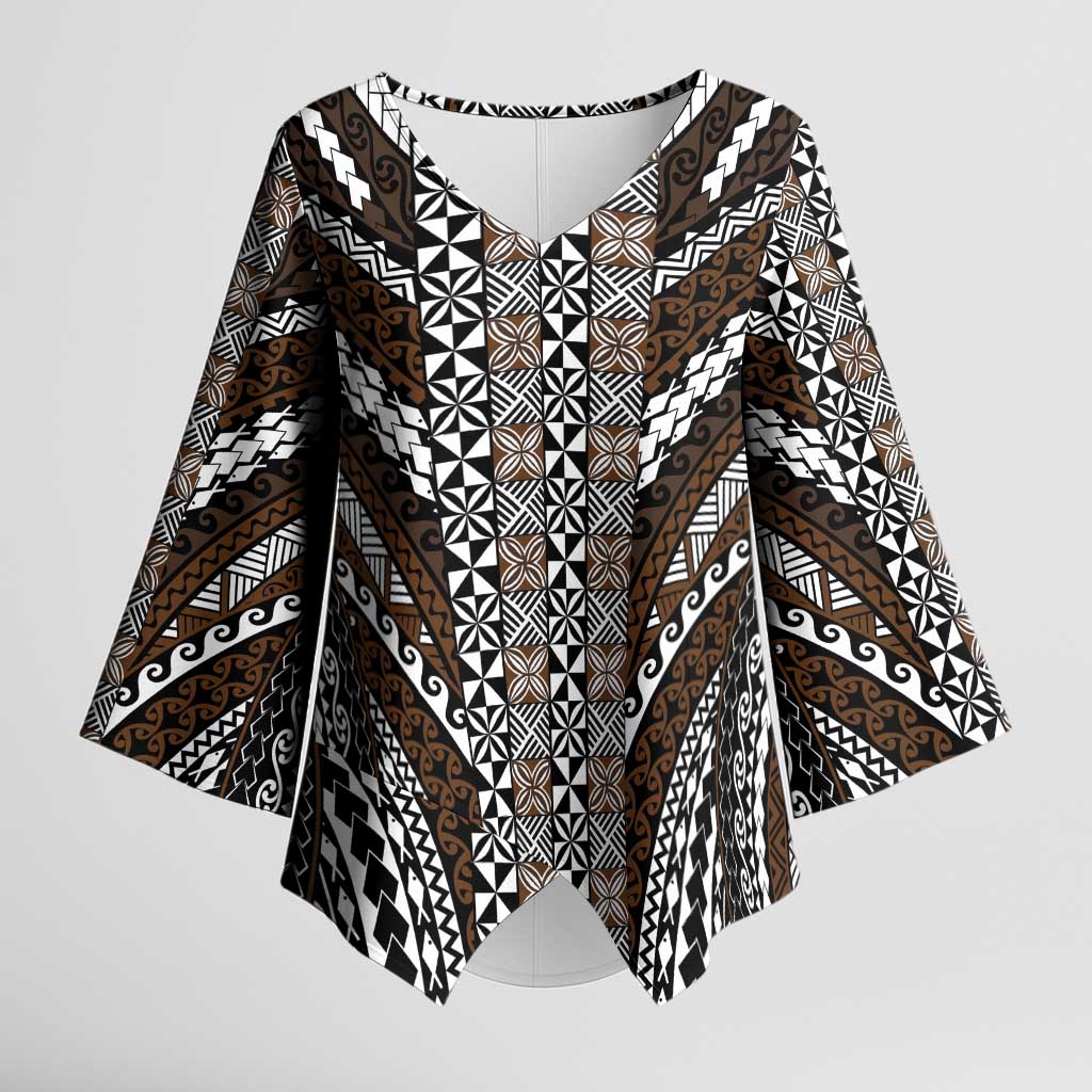 Brown Tongan Polynesian Tribal Kimono Sleeve Blouse LT9 Female Brown - Polynesian Pride