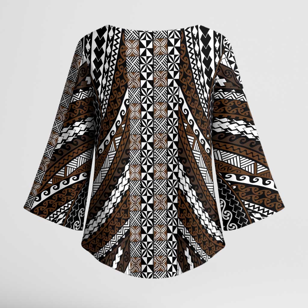 Brown Tongan Polynesian Tribal Kimono Sleeve Blouse LT9 - Polynesian Pride