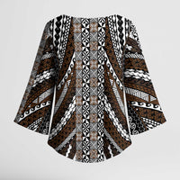 Brown Tongan Polynesian Tribal Kimono Sleeve Blouse LT9 - Polynesian Pride
