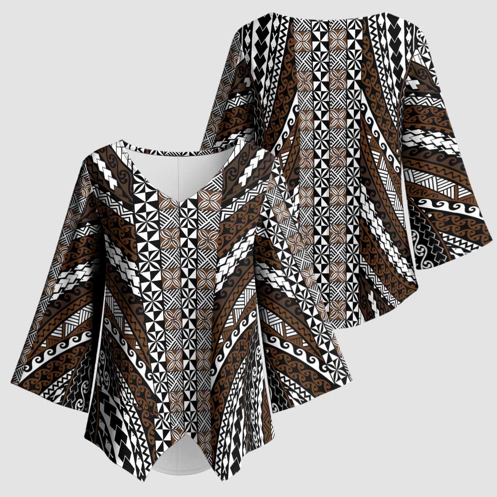 Brown Tongan Polynesian Tribal Kimono Sleeve Blouse LT9 - Polynesian Pride