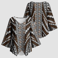 Brown Tongan Polynesian Tribal Kimono Sleeve Blouse LT9 - Polynesian Pride