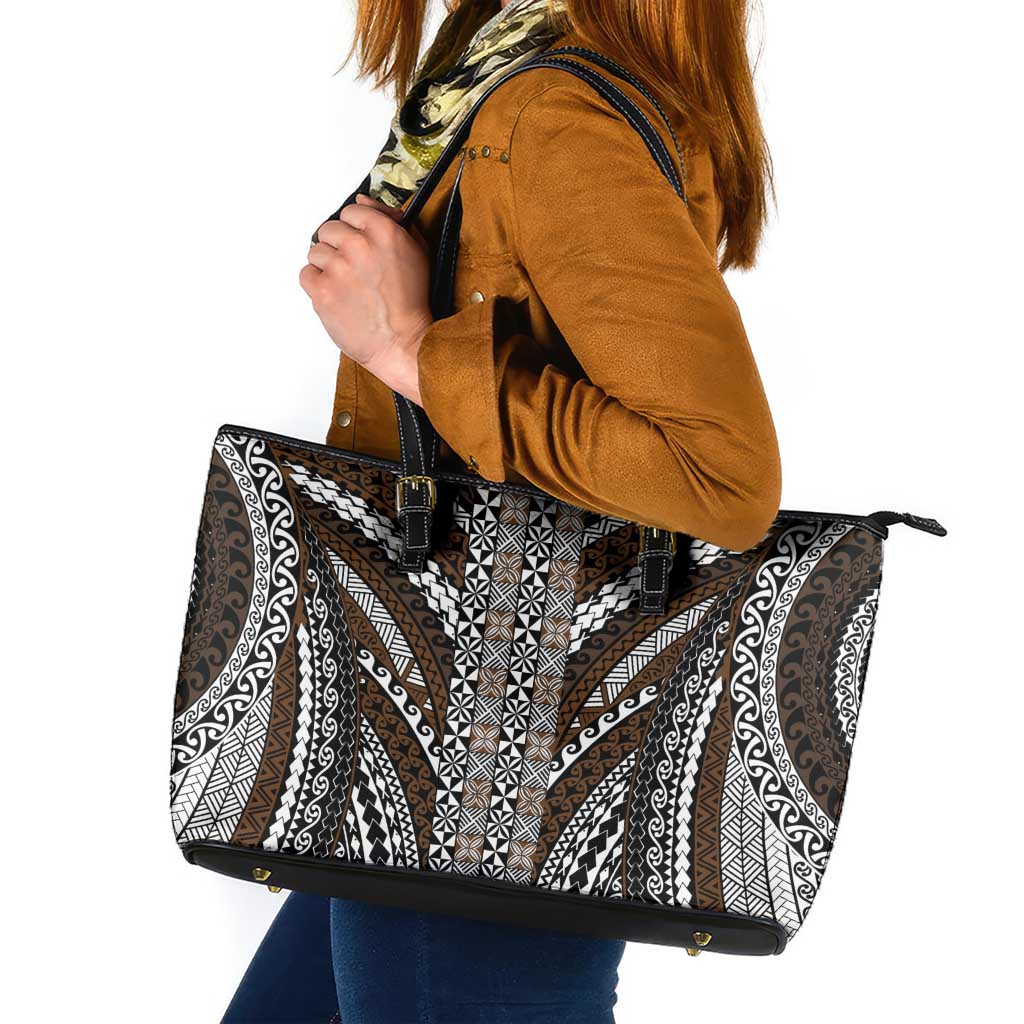 Brown Tongan Polynesian Tribal Leather Tote Bag LT9 Brown - Polynesian Pride