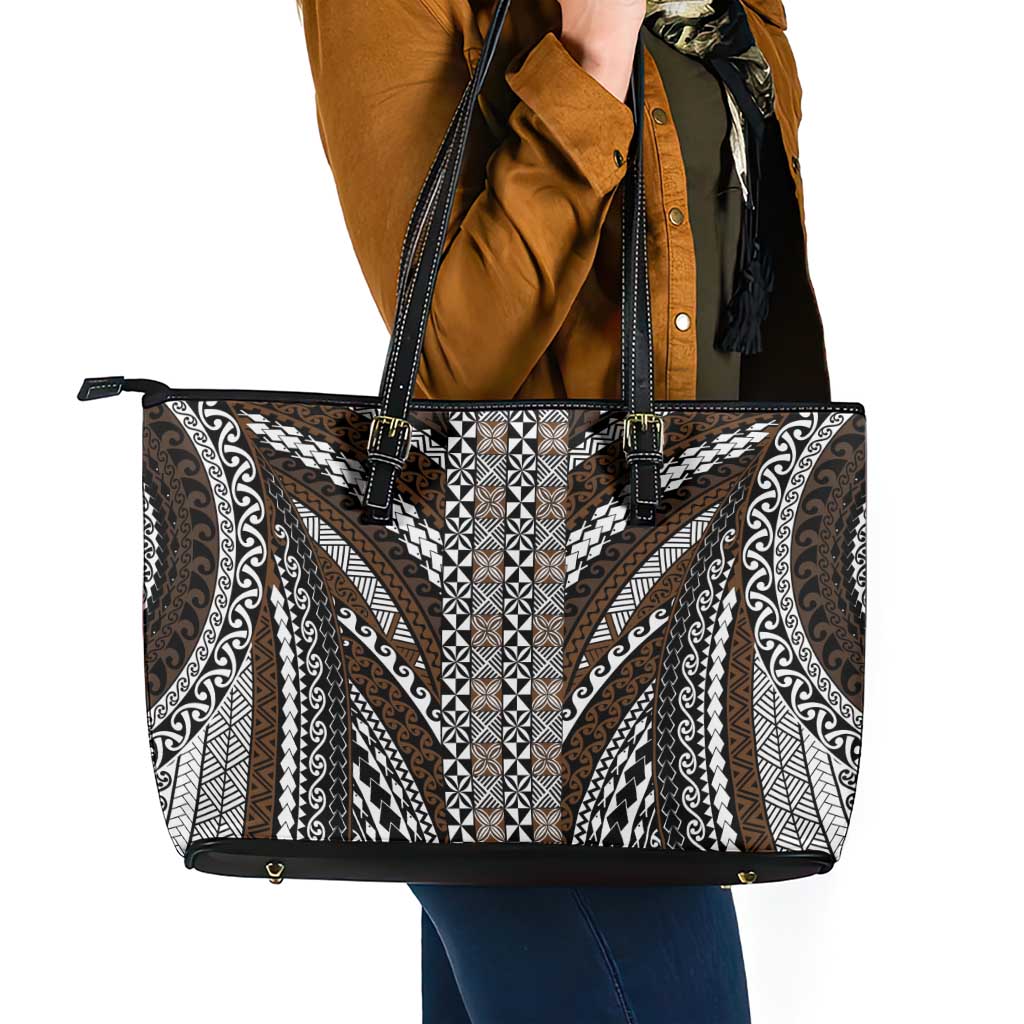 Brown Tongan Polynesian Tribal Leather Tote Bag LT9 - Polynesian Pride