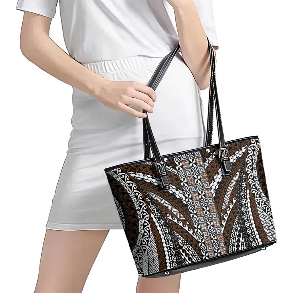 Brown Tongan Polynesian Tribal Leather Tote Bag LT9 - Polynesian Pride