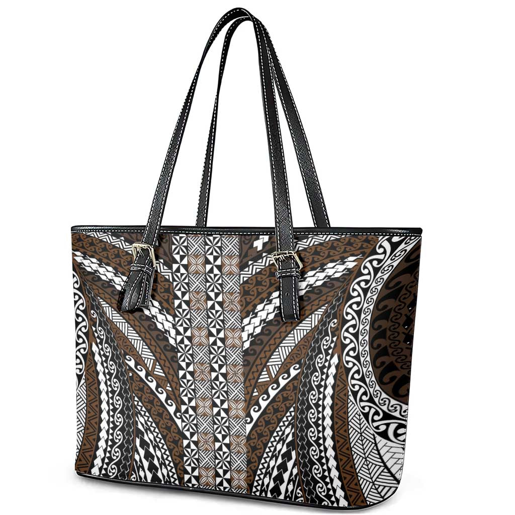 Brown Tongan Polynesian Tribal Leather Tote Bag LT9 - Polynesian Pride