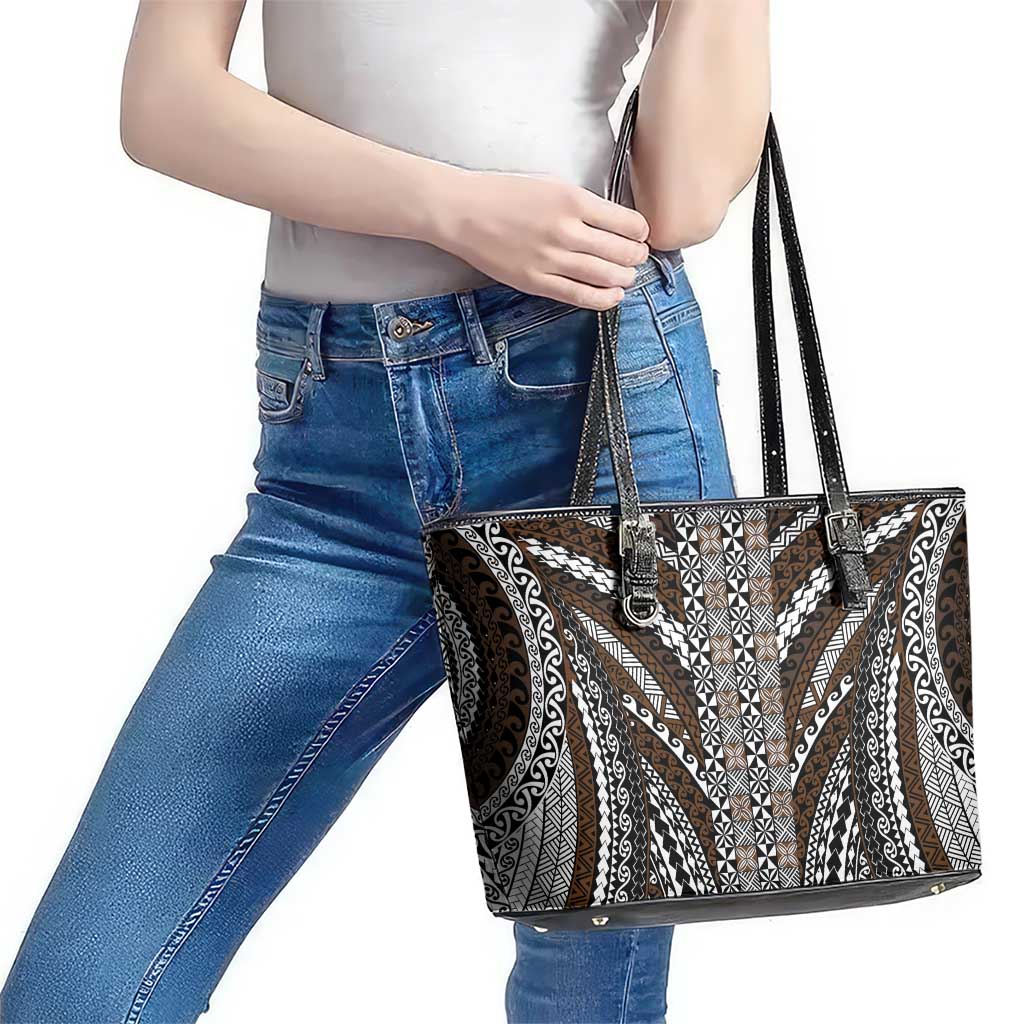 Brown Tongan Polynesian Tribal Leather Tote Bag LT9 - Polynesian Pride