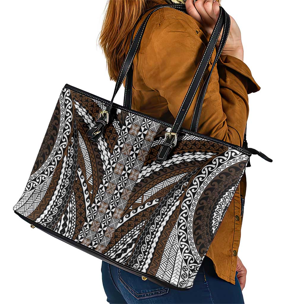 Brown Tongan Polynesian Tribal Leather Tote Bag LT9 - Polynesian Pride