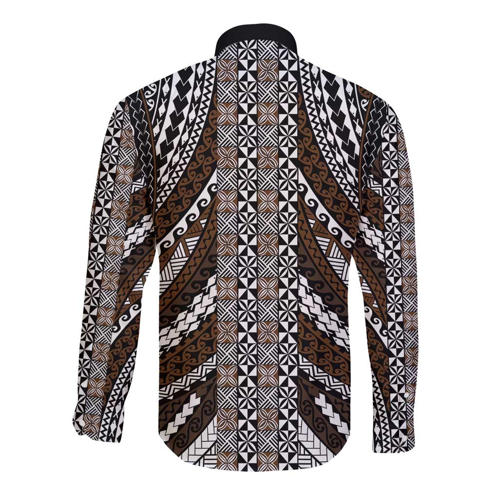 Brown Tongan Polynesian Tribal Long Sleeve Button Shirt LT9 - Polynesian Pride
