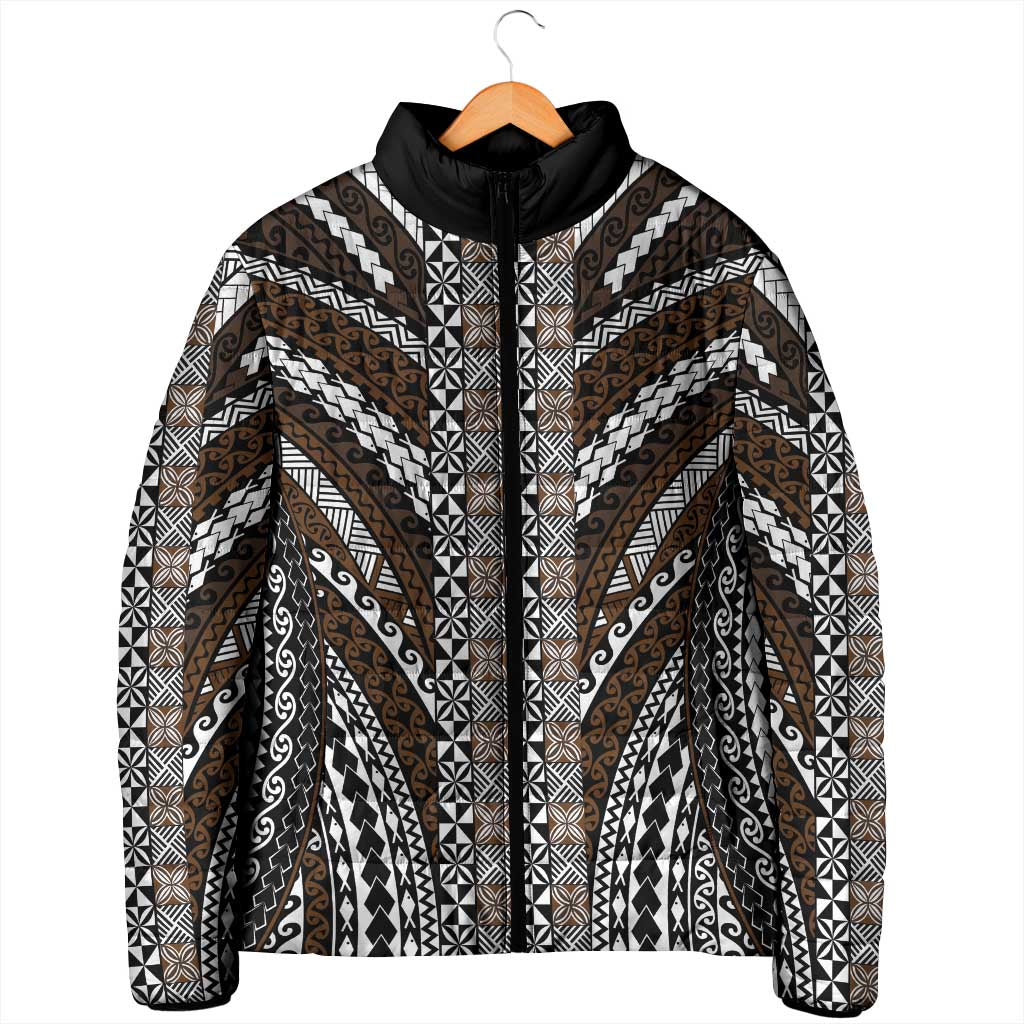 Brown Tongan Polynesian Tribal Padded Jacket LT9 - Polynesian Pride