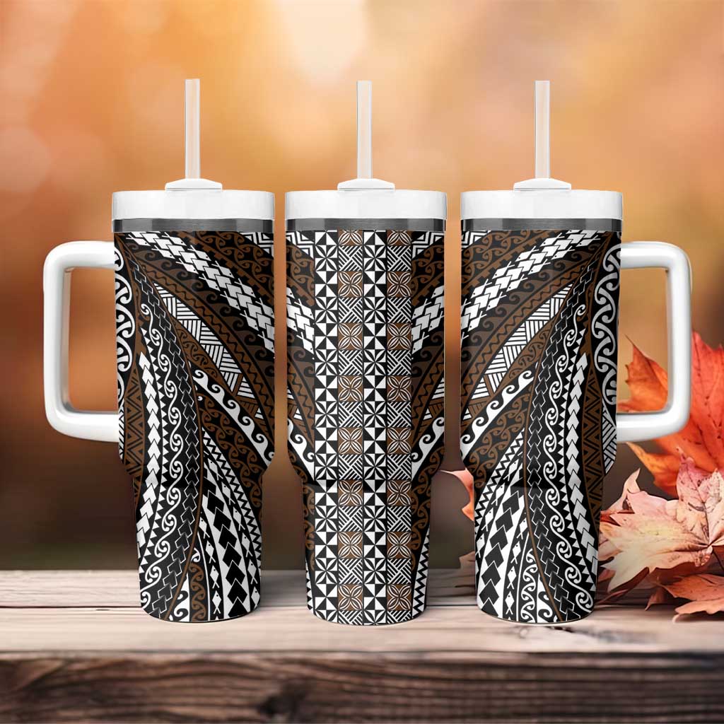 Brown Tongan Polynesian Tribal Tumbler With Handle - Polynesian Pride