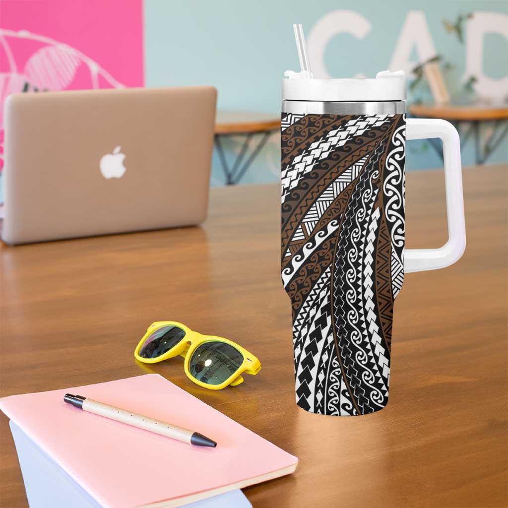 Brown Tongan Polynesian Tribal Tumbler With Handle - Polynesian Pride