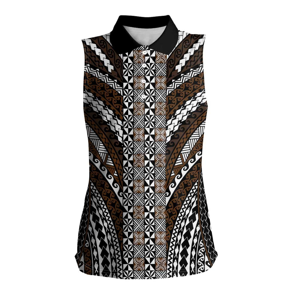 Brown Tongan Polynesian Tribal Women Sleeveless Polo Shirt LT9 Female Brown - Polynesian Pride