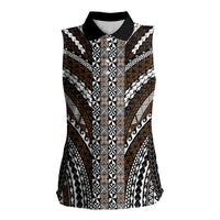 Brown Tongan Polynesian Tribal Women Sleeveless Polo Shirt LT9 Female Brown - Polynesian Pride