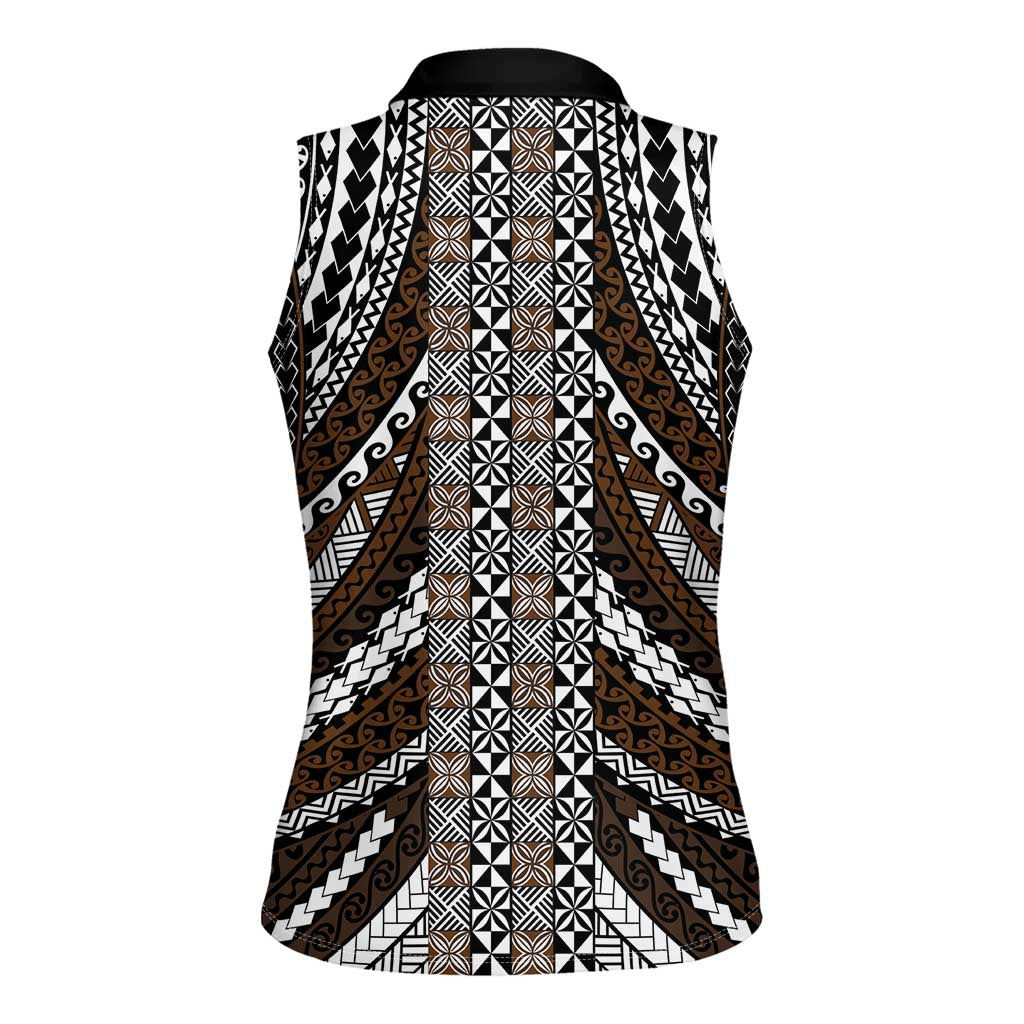 Brown Tongan Polynesian Tribal Women Sleeveless Polo Shirt LT9 - Polynesian Pride