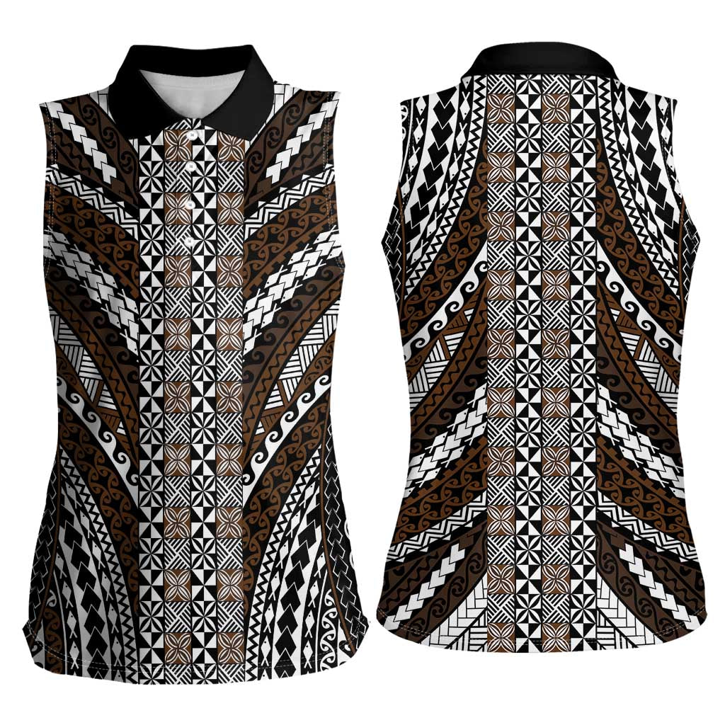 Brown Tongan Polynesian Tribal Women Sleeveless Polo Shirt LT9 - Polynesian Pride