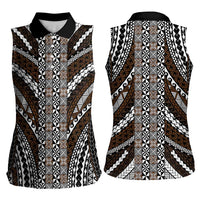 Brown Tongan Polynesian Tribal Women Sleeveless Polo Shirt LT9 - Polynesian Pride