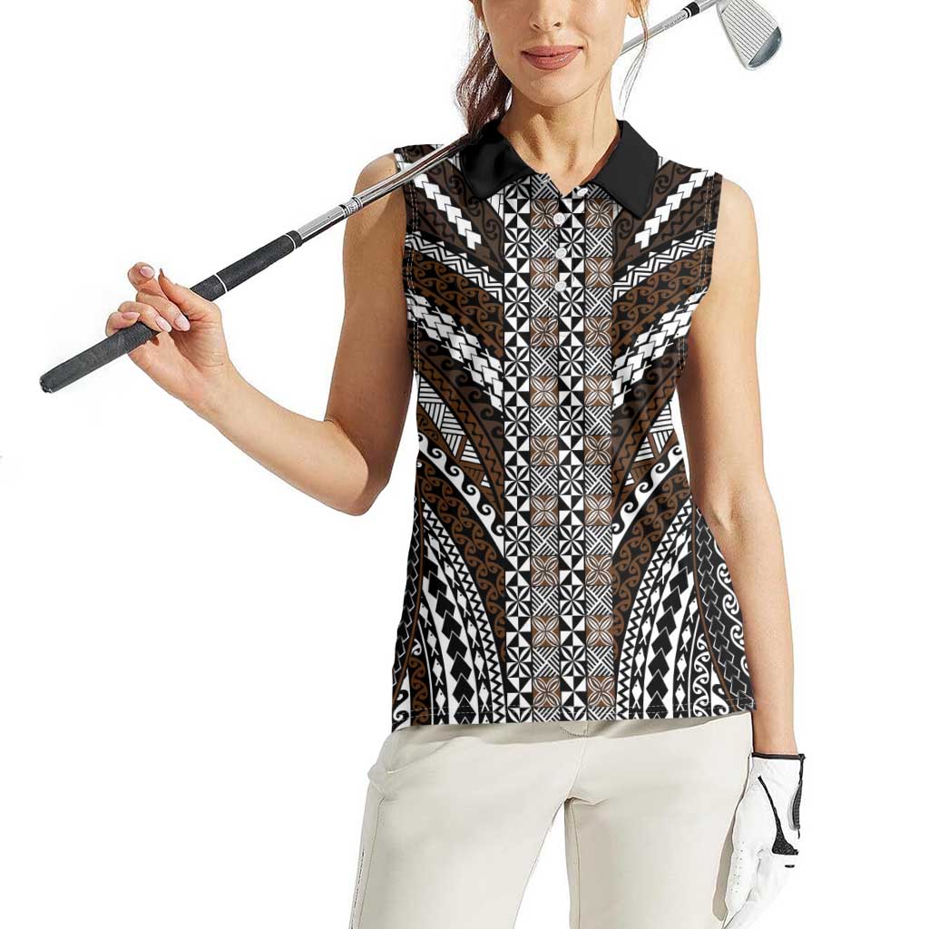 Brown Tongan Polynesian Tribal Women Sleeveless Polo Shirt LT9 - Polynesian Pride
