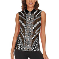 Brown Tongan Polynesian Tribal Women Sleeveless Polo Shirt LT9 - Polynesian Pride