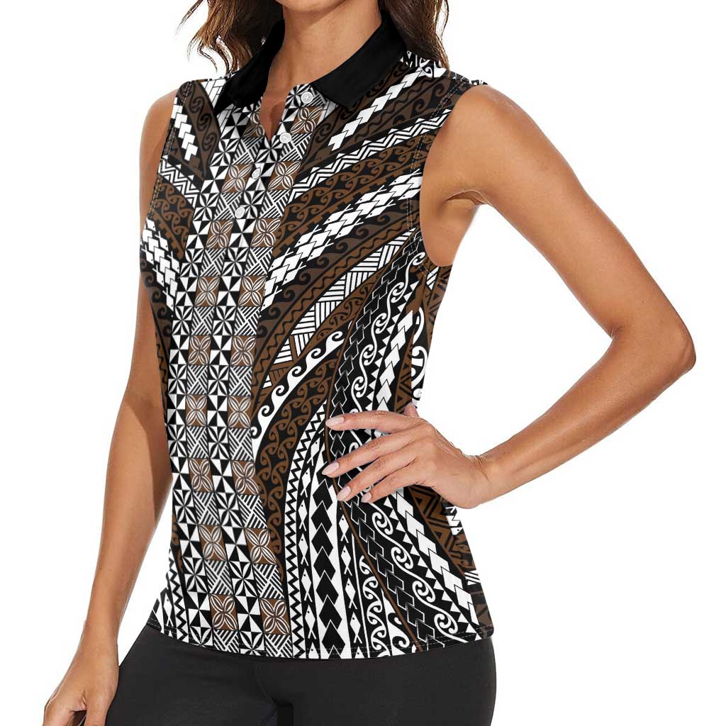 Brown Tongan Polynesian Tribal Women Sleeveless Polo Shirt LT9 - Polynesian Pride
